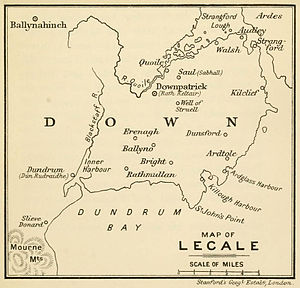 Line-drawn map of Lecale on paper.